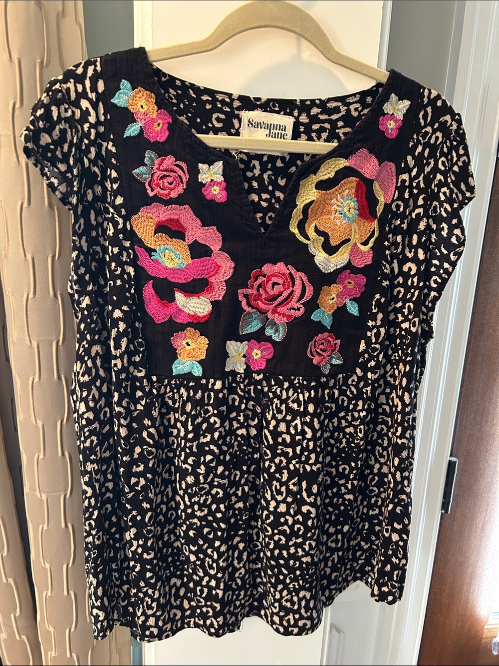 Savanna Jane Black Tunic with Multicolor Floral Embroidery